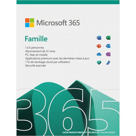 1x Microsoft 365 Famille - 6 utilisateurs - Abonnement 1 an